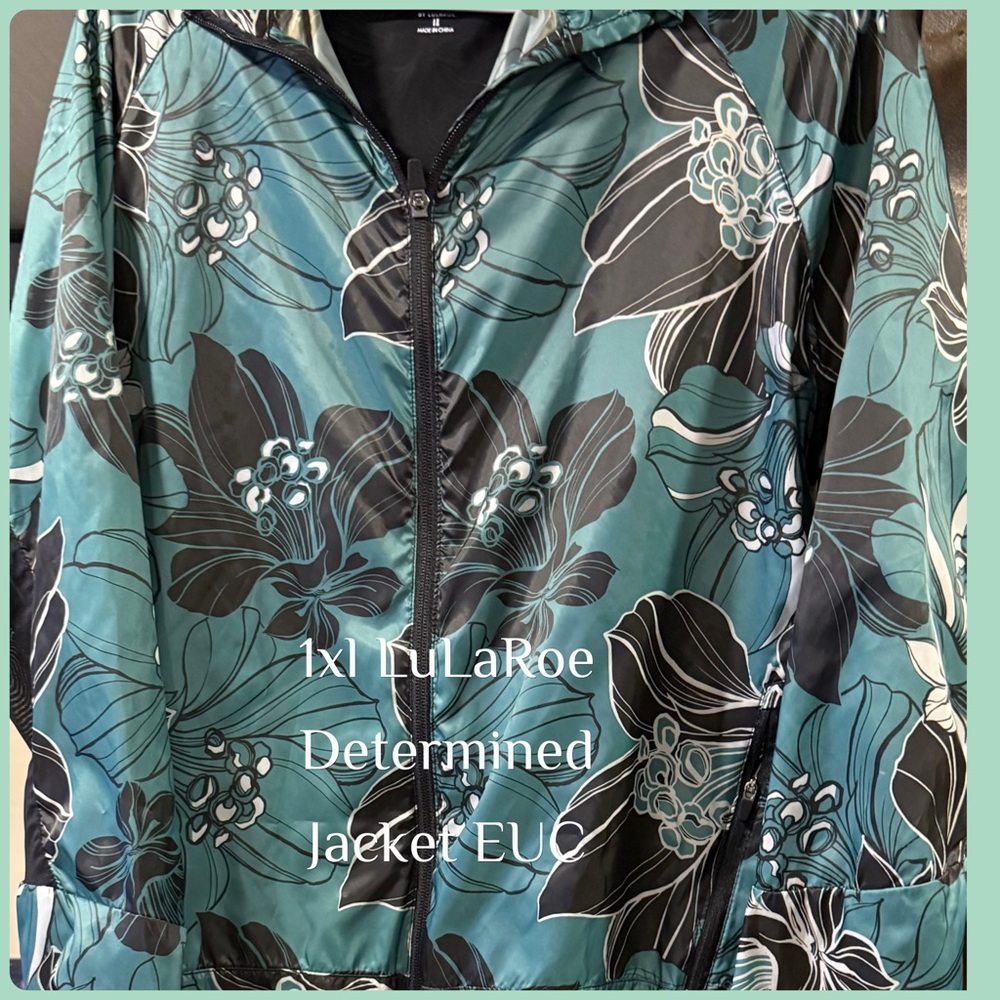 LuLaRoe Teal and Black Floral Utility Jacket